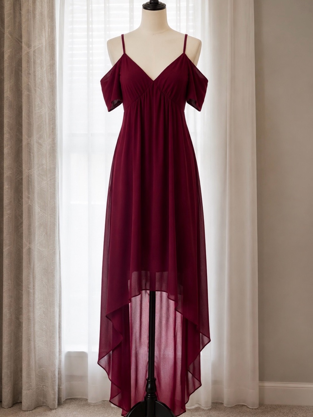 Express Burgundy Cold Shoulder High Low Dress Size 10